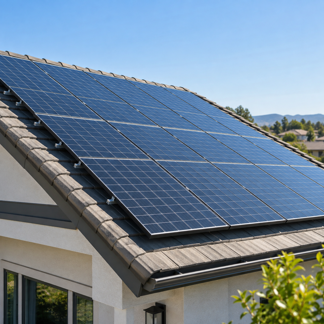 Solar panels installed across a pitched residential tiled roof